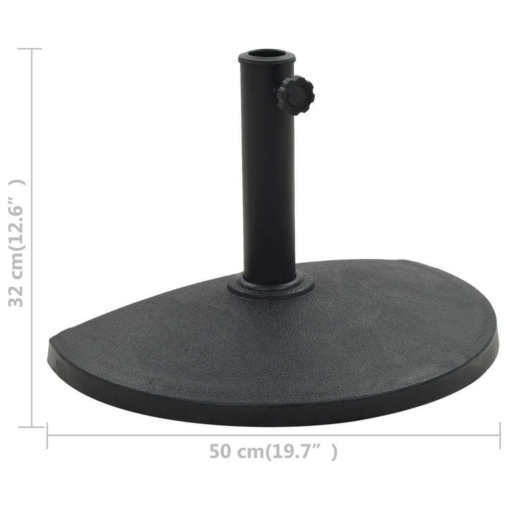 vidaXL Base de sombrilla de semicírculo de poliresina negra 9 kg