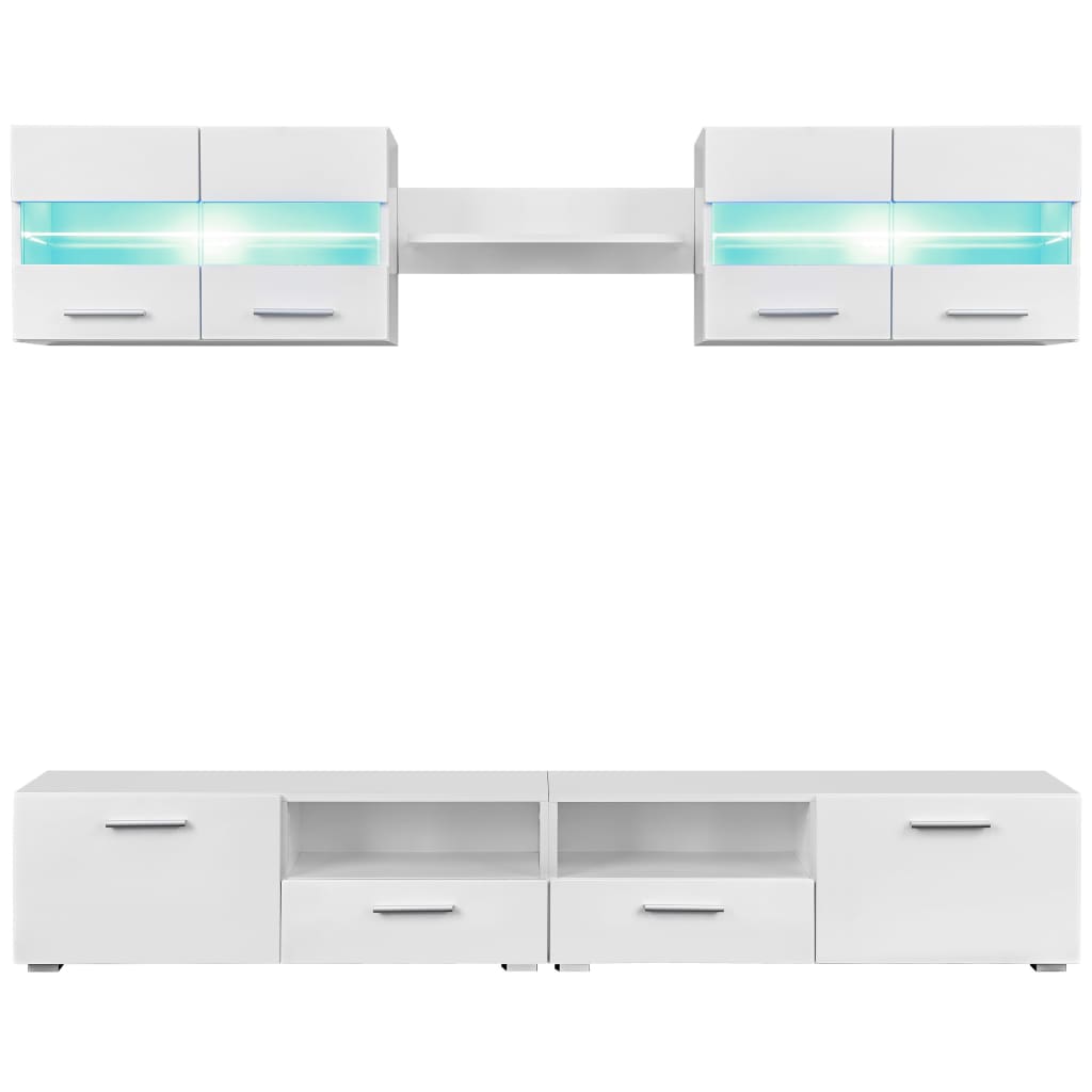 vidaXL Mueble de salón de TV con luces LED blanco brillante 5 piezas