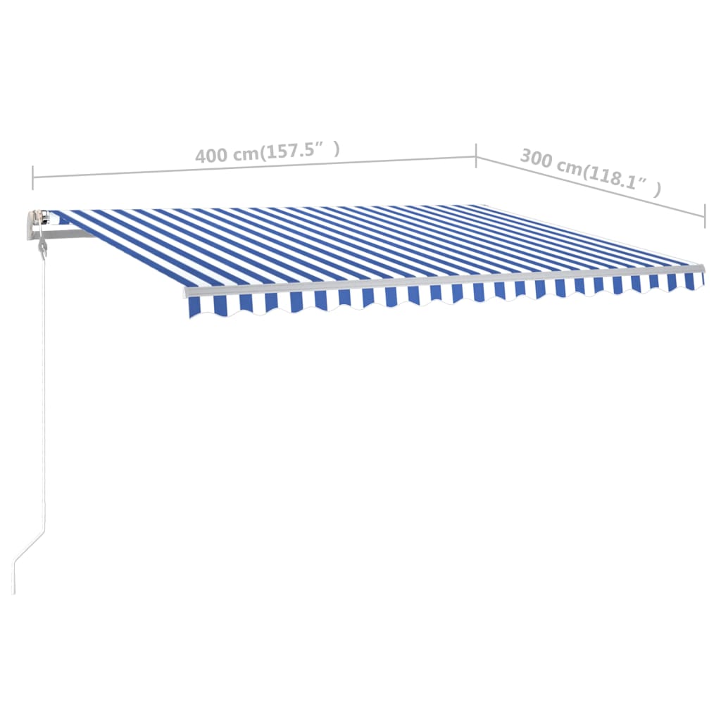 vidaXL Toldo manual retráctil con postes azul y blanco 4x3 m