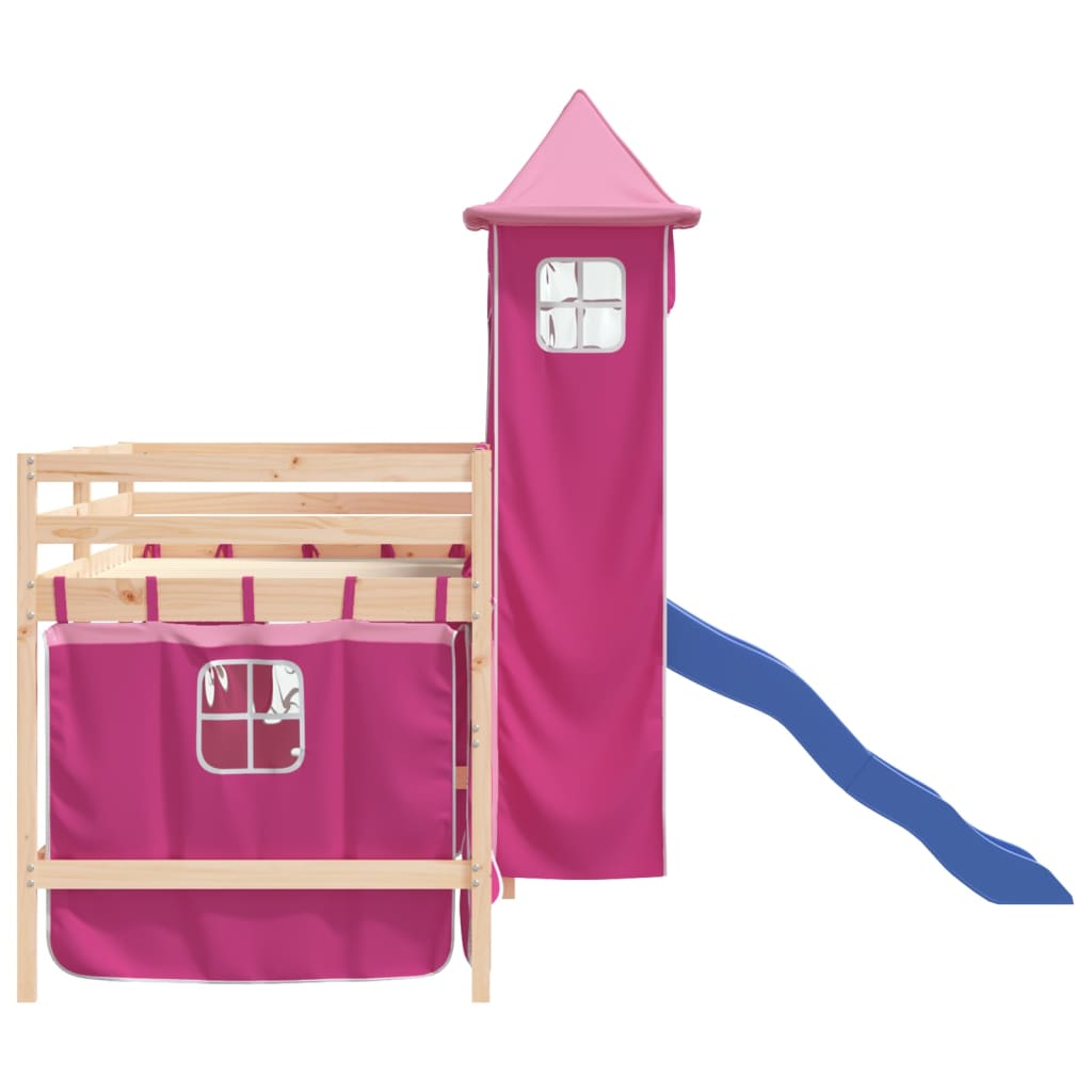 vidaXL Cama alta para niños con torre madera pino rosa 80x200 cm