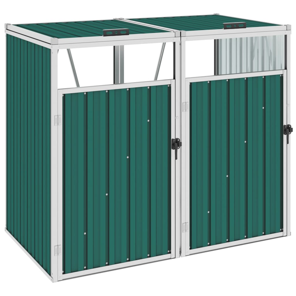 vidaXL Cobertizo doble contenedor de basura acero verde 143x81x121 cm
