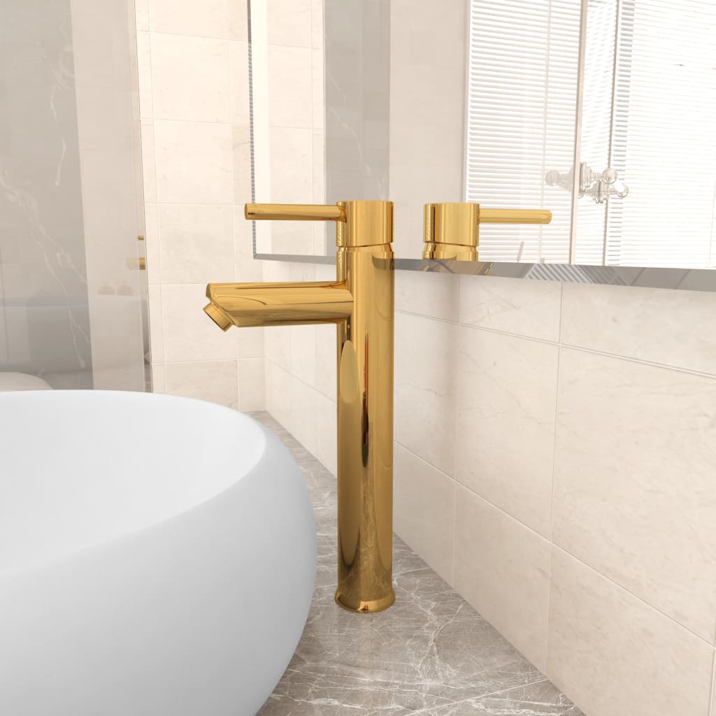 vidaXL Grifo mezclador de cuarto de baño dorado 12x30 cm
