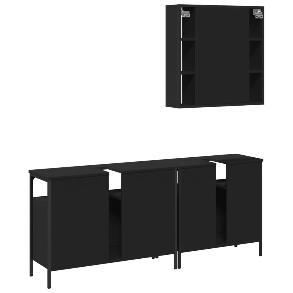 vidaXL Set de muebles de baño 3 piezas madera contrachapada negro