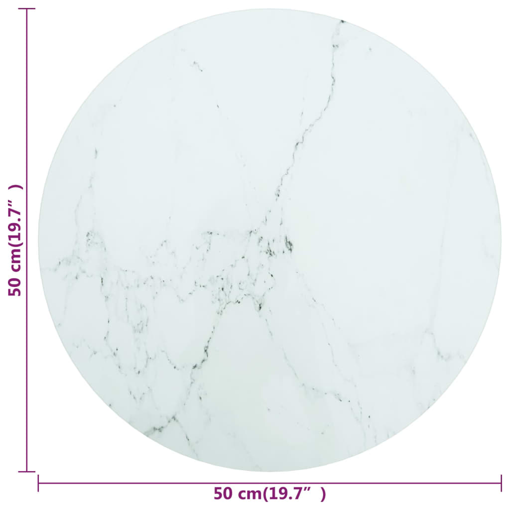 vidaXL Tablero de mesa diseño mármol vidrio templado blanco Ø50x0,8 cm