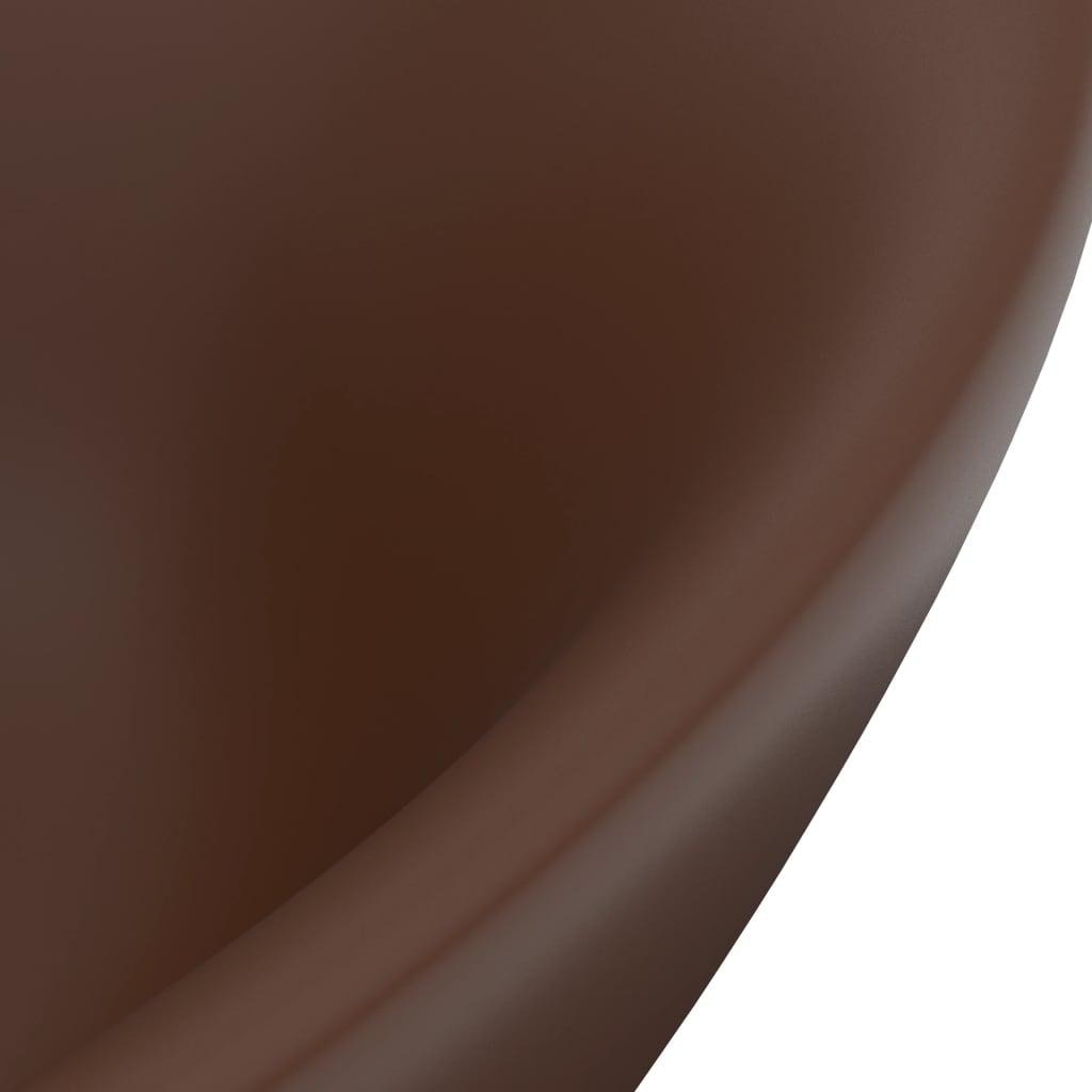 vidaXL Lavabo lujoso ovalado rebosadero cerámica marrón oscuro mate