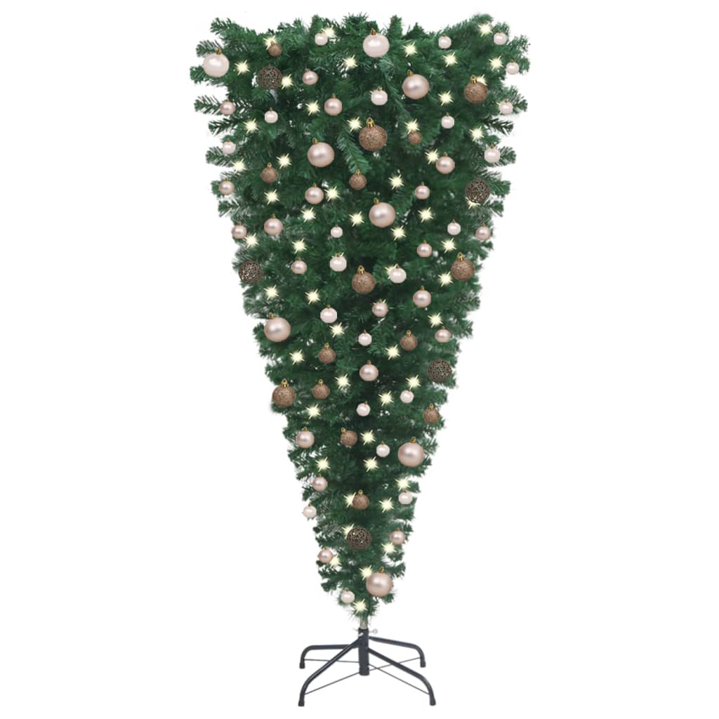 vidaXL Árbol de Navidad artificial invertido con luces y bolas 240 cm