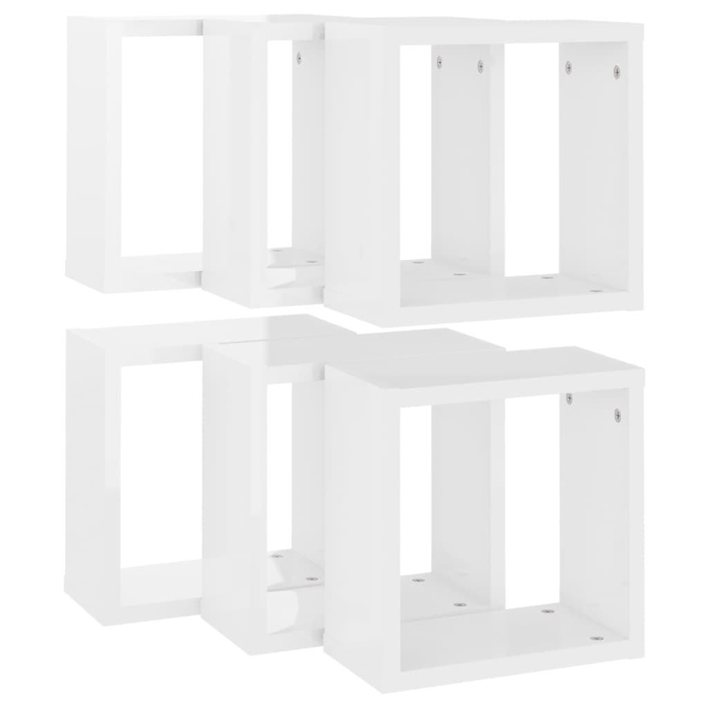 vidaXL Estantes cubo de pared 6 unidades blanco brillo 30x15x30 cm