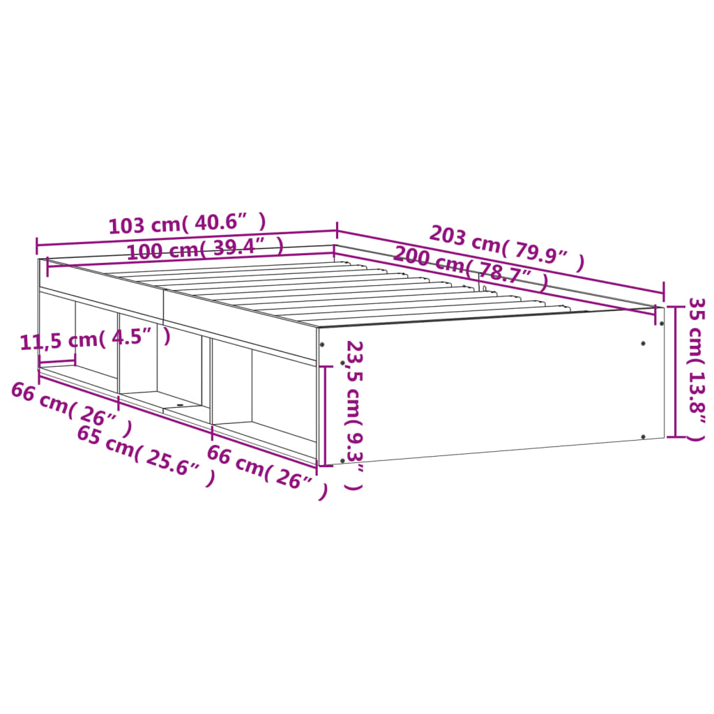 vidaXL Estructura de cama roble ahumado 100x200 cm