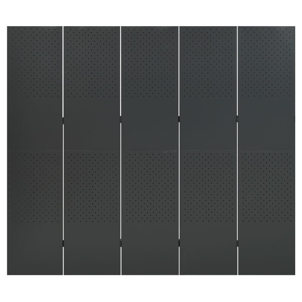vidaXL Biombos divisores de 5 paneles 2 uds antracita acero 200x180 cm