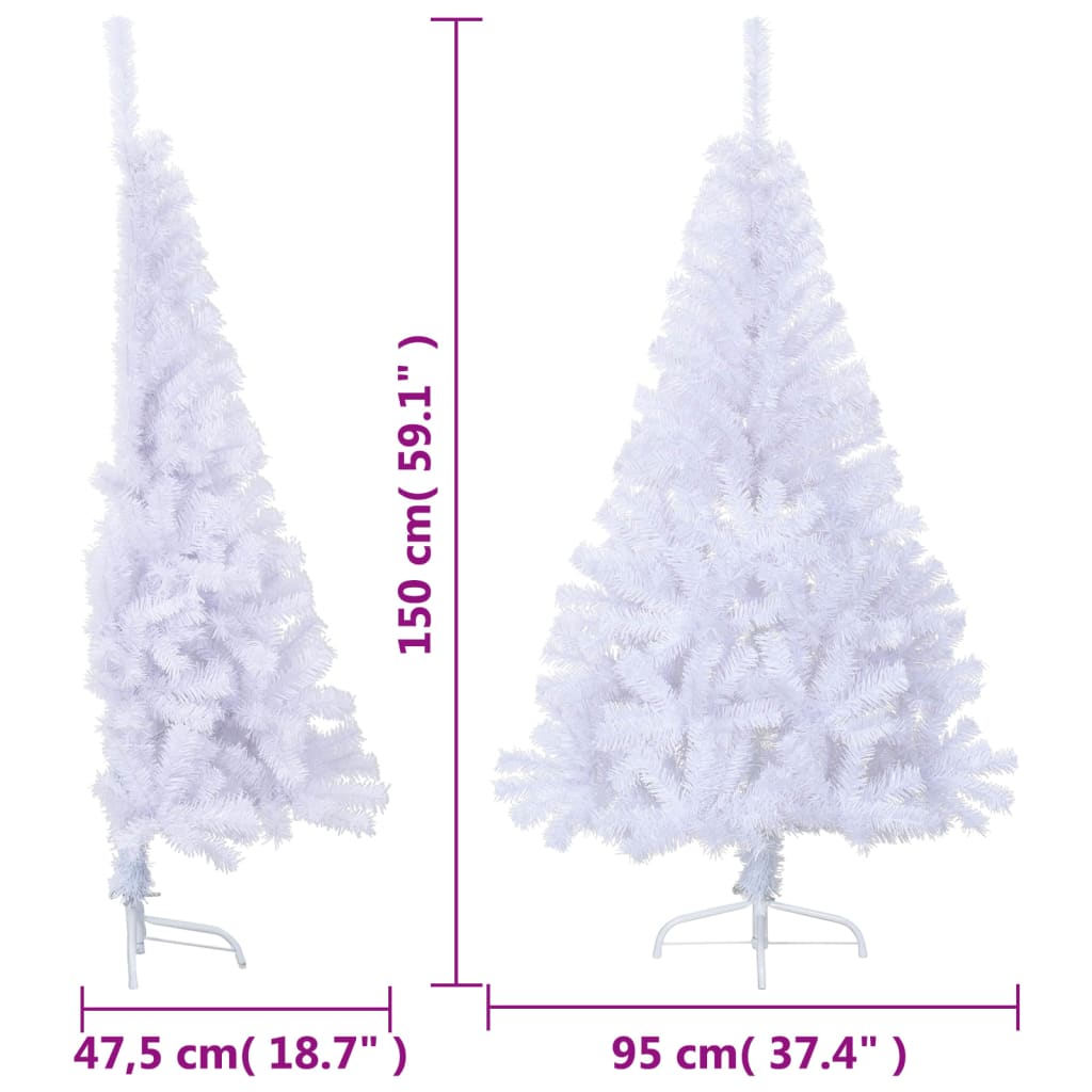 vidaXL Medio árbol de Navidad artificial con soporte PVC blanco 150 cm