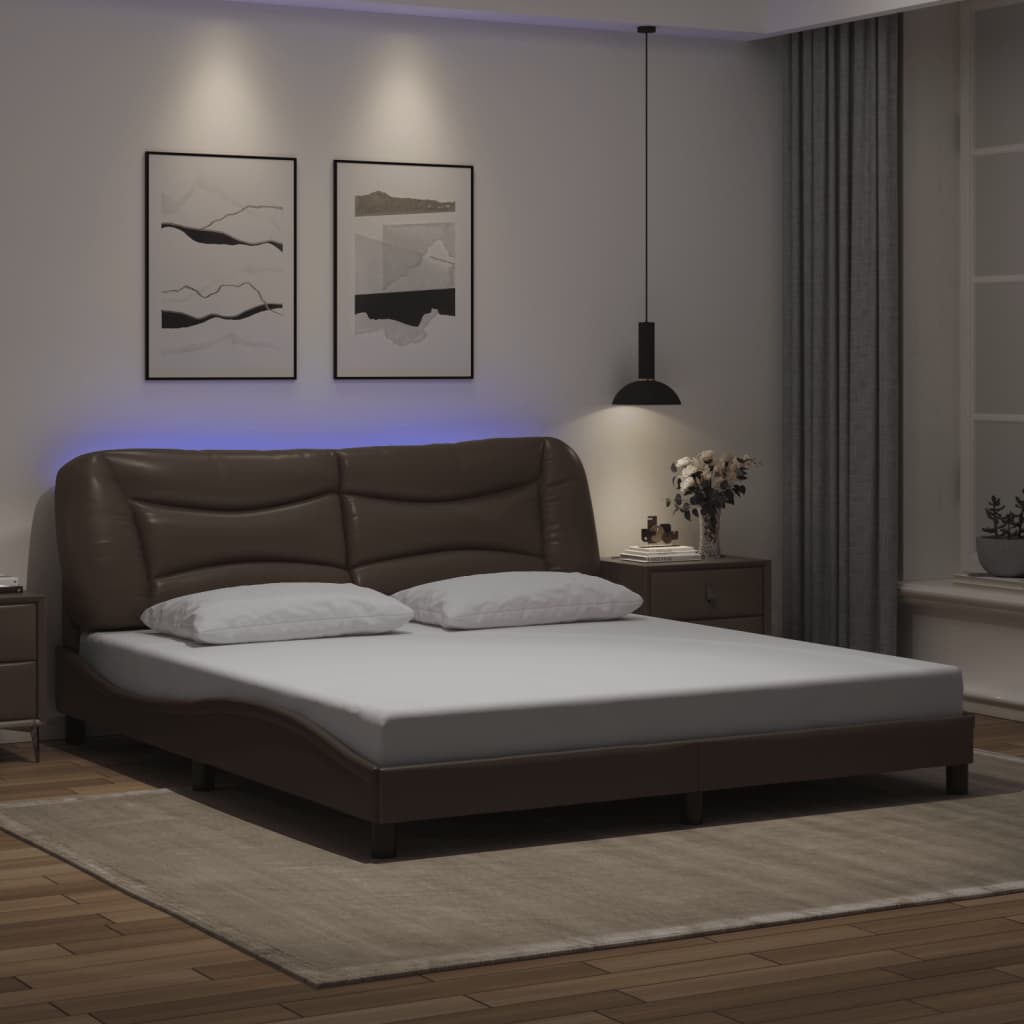 vidaXL Estructura de cama con luz LED cuero sintético marrón 180x200cm