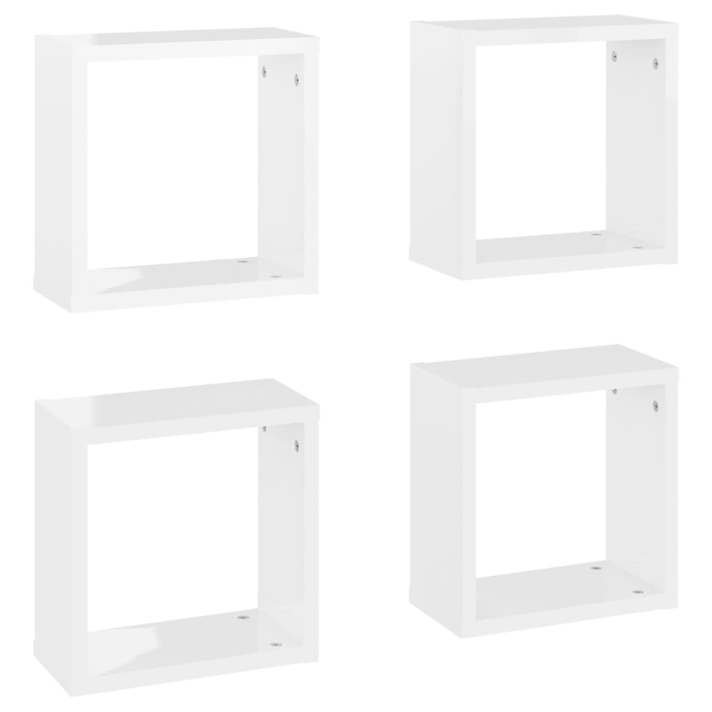 vidaXL Estantes cubos pared 4 uds aglomerado blanco brillo 30x15x30 cm