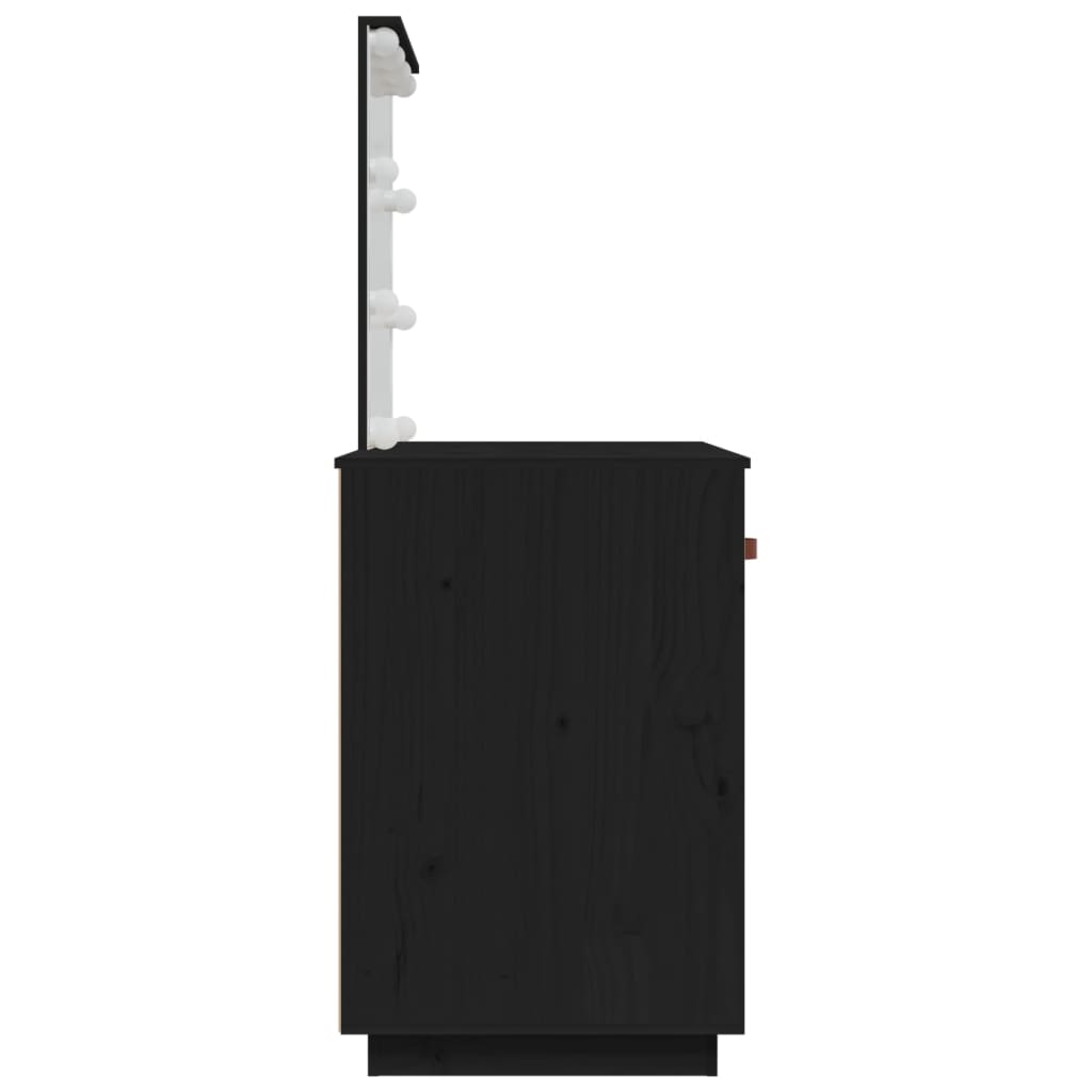 vidaXL Mesa tocador con LED madera maciza de pino negro 95x50x133,5 cm