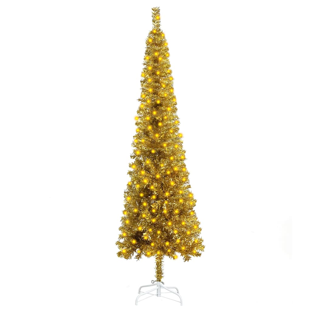 vidaXL Árbol de Navidad delgado con luces dorado 210 cm