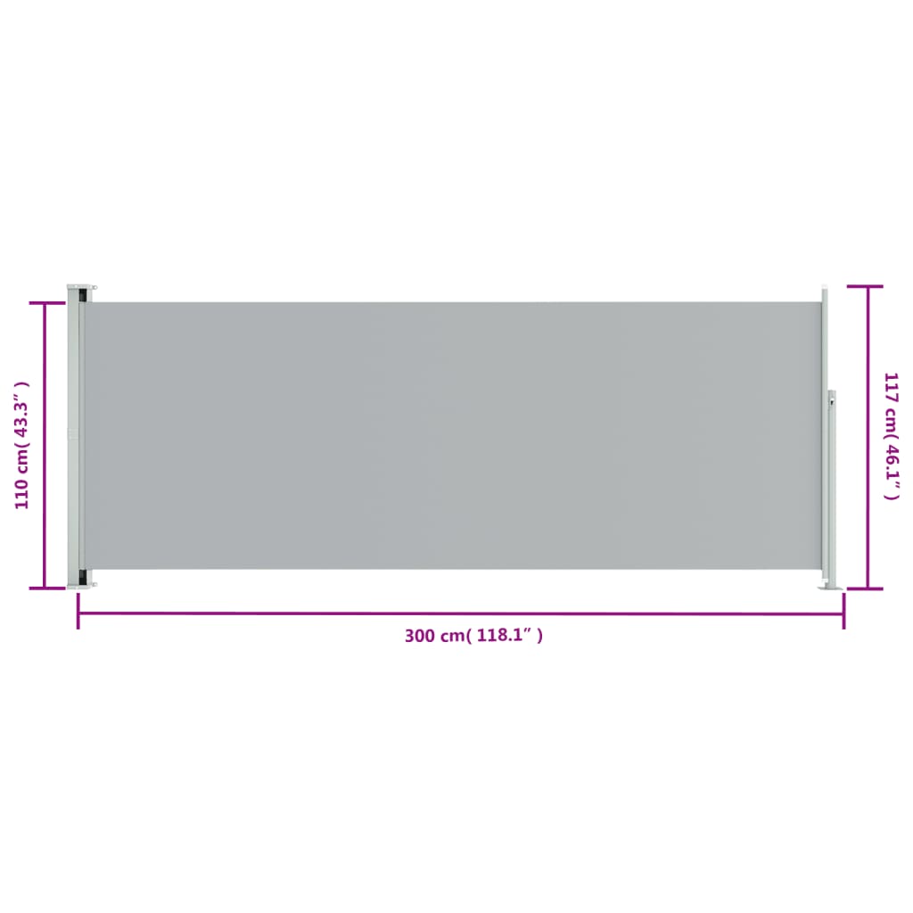 vidaXL Toldo lateral retráctil de jardín gris 117x300 cm