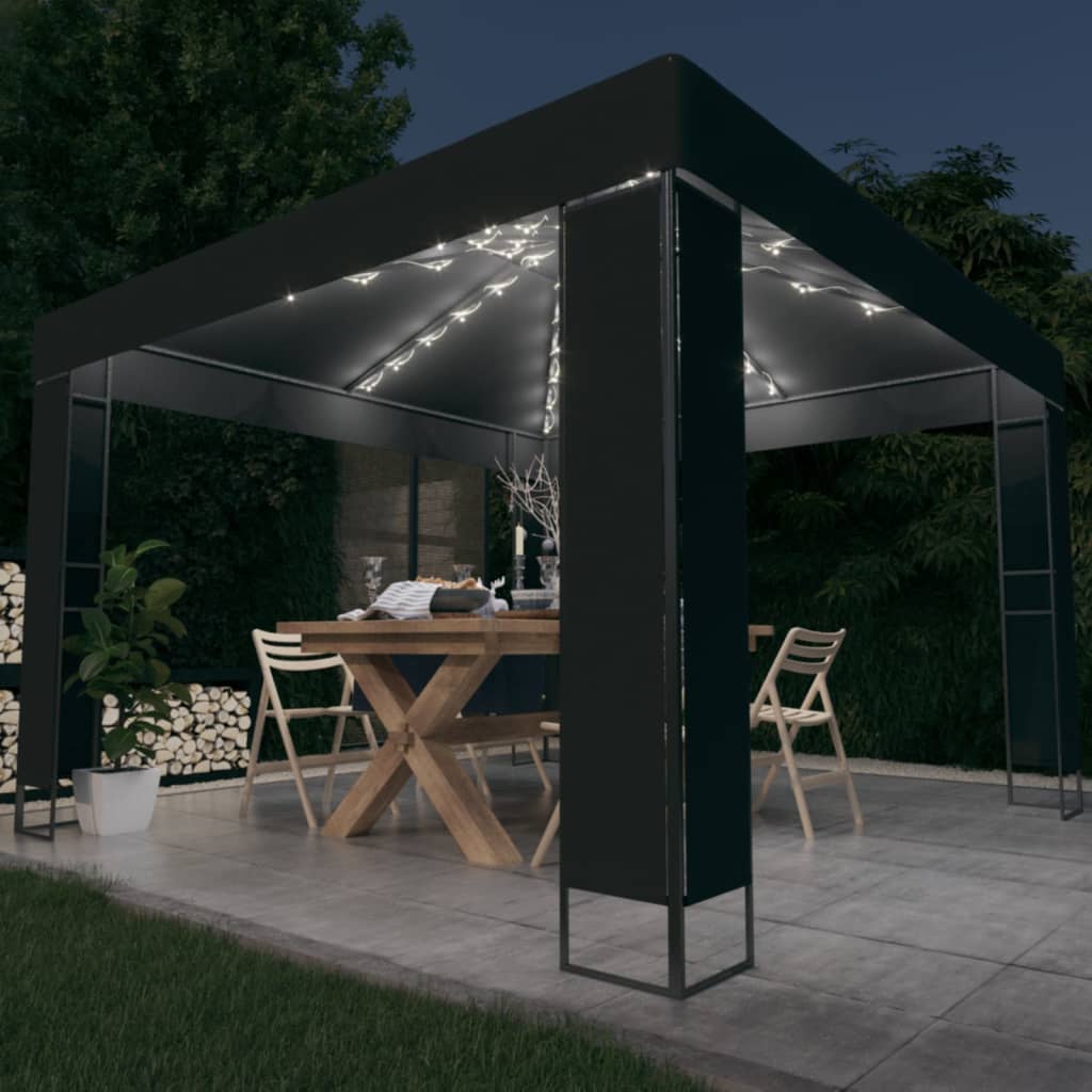 vidaXL Cenador con doble techo y tira de luces LED antracita 3x3 m