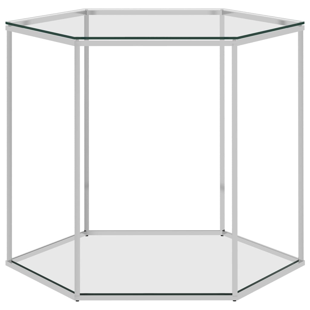 vidaXL Mesa de centro acero inoxidable y vidrio plateada 60x53x50 cm