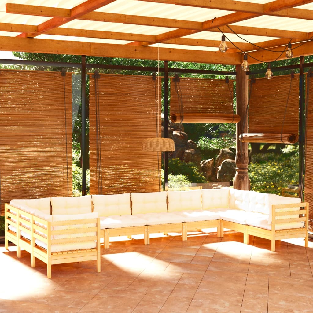 vidaXL Muebles de jardín 10 piezas cojines madera de pino color crema