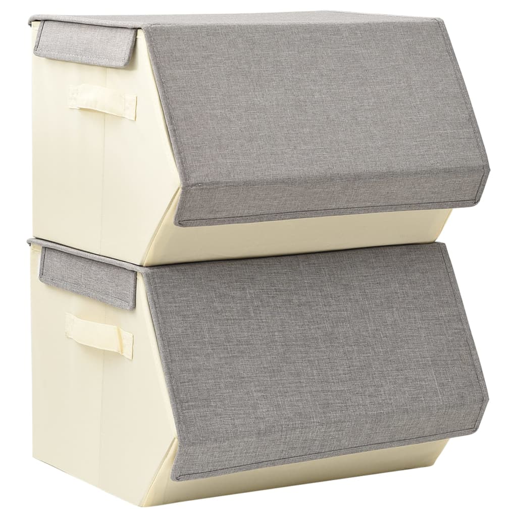 vidaXL Caja de almacenamiento apilable con tapa 2 uds tela gris crema