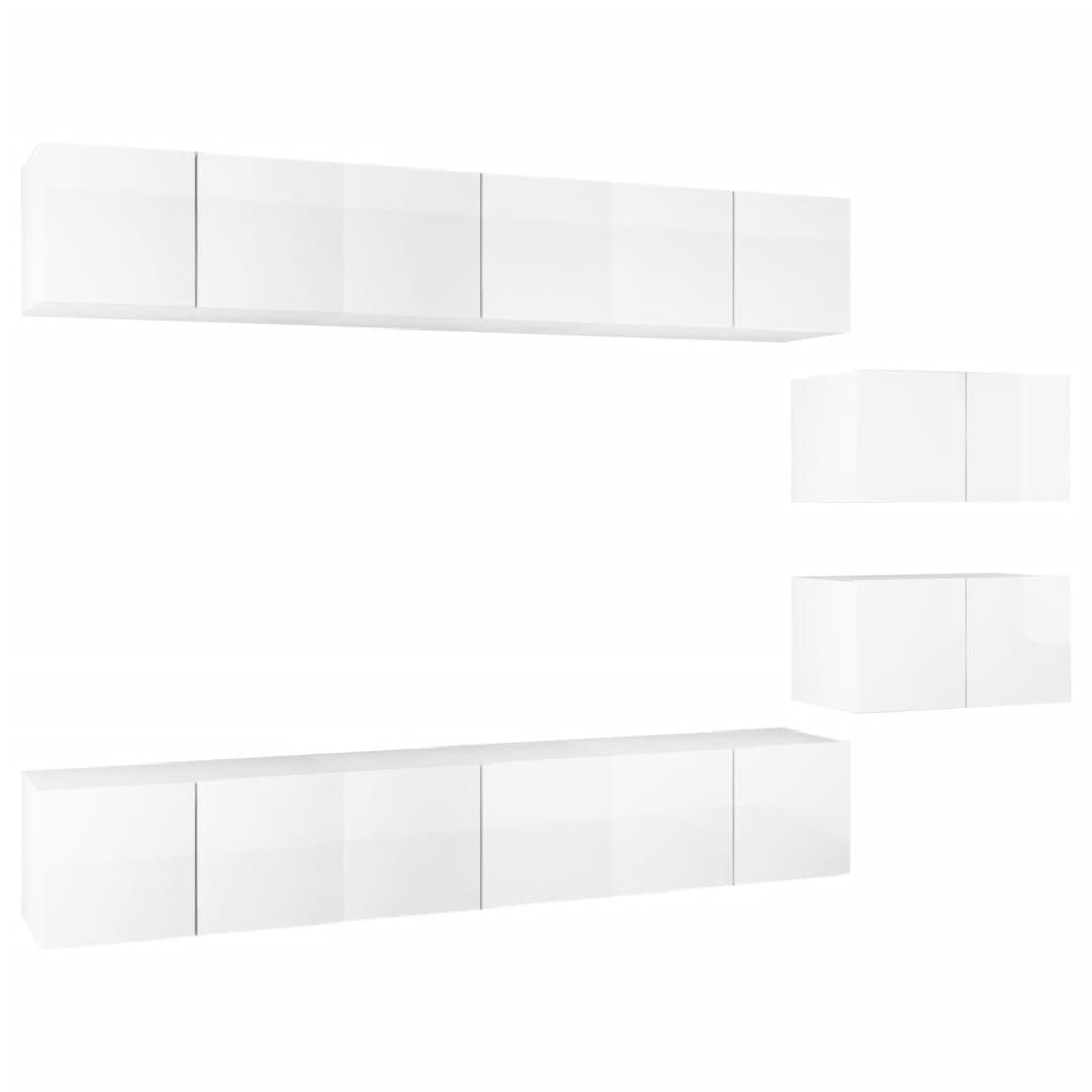 vidaXL Set de muebles de salón 8 pzas madera ingeniería blanco brillo