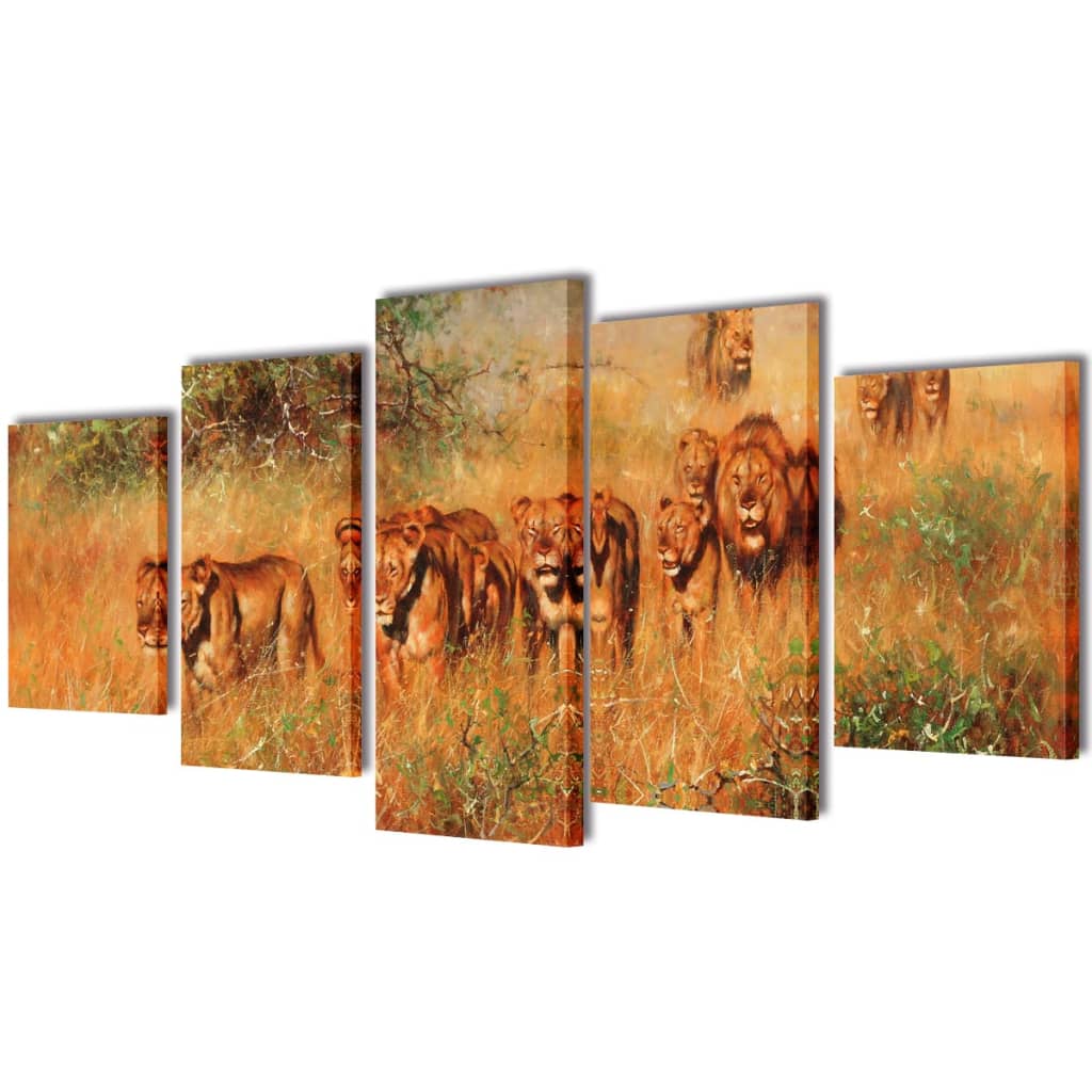 Set decorativo de lienzos para la pared modelo leones, 100 x 50 cm