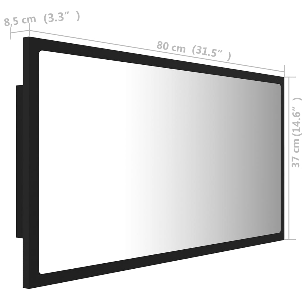 vidaXL Espejo baño LED negro acrílico 80x8,5x37 cm