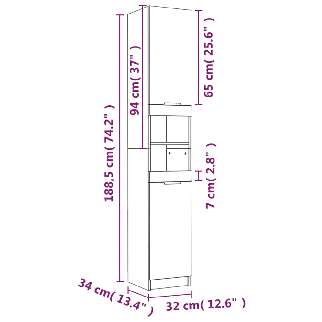vidaXL Armario de baño madera ingeniería roble ahumado 32x34x188,5 cm
