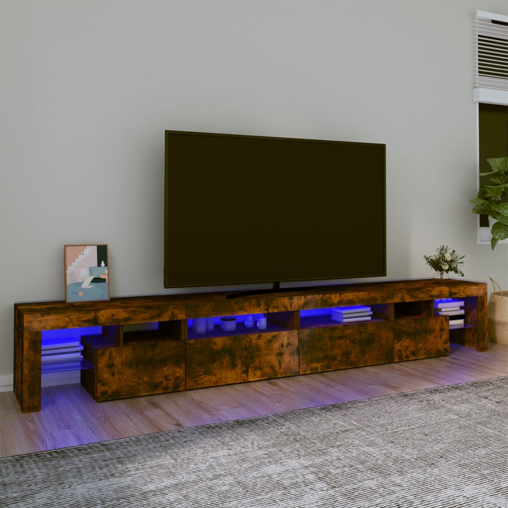 vidaXL Mueble de TV con luces LED color roble ahumado 260x36,5x40 cm