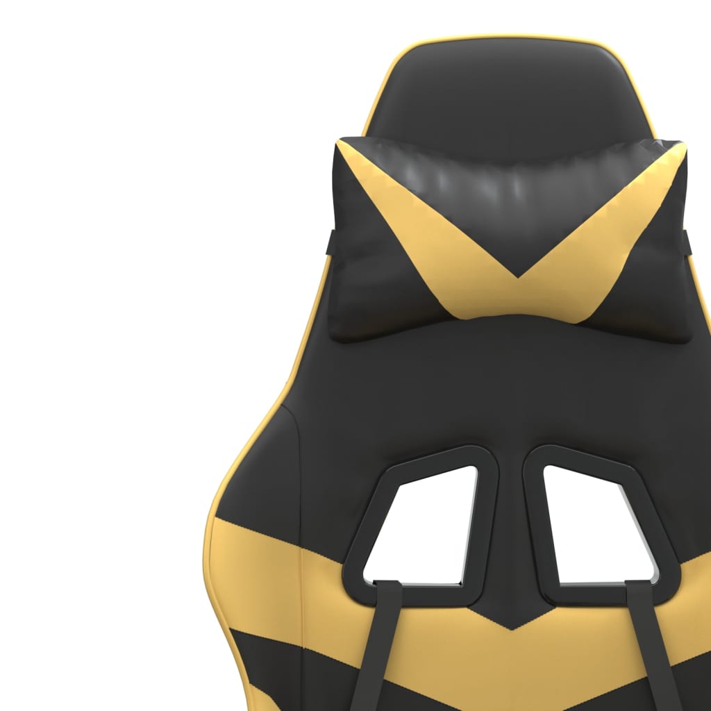 vidaXL Silla gaming giratoria cuero sintético negro y dorado