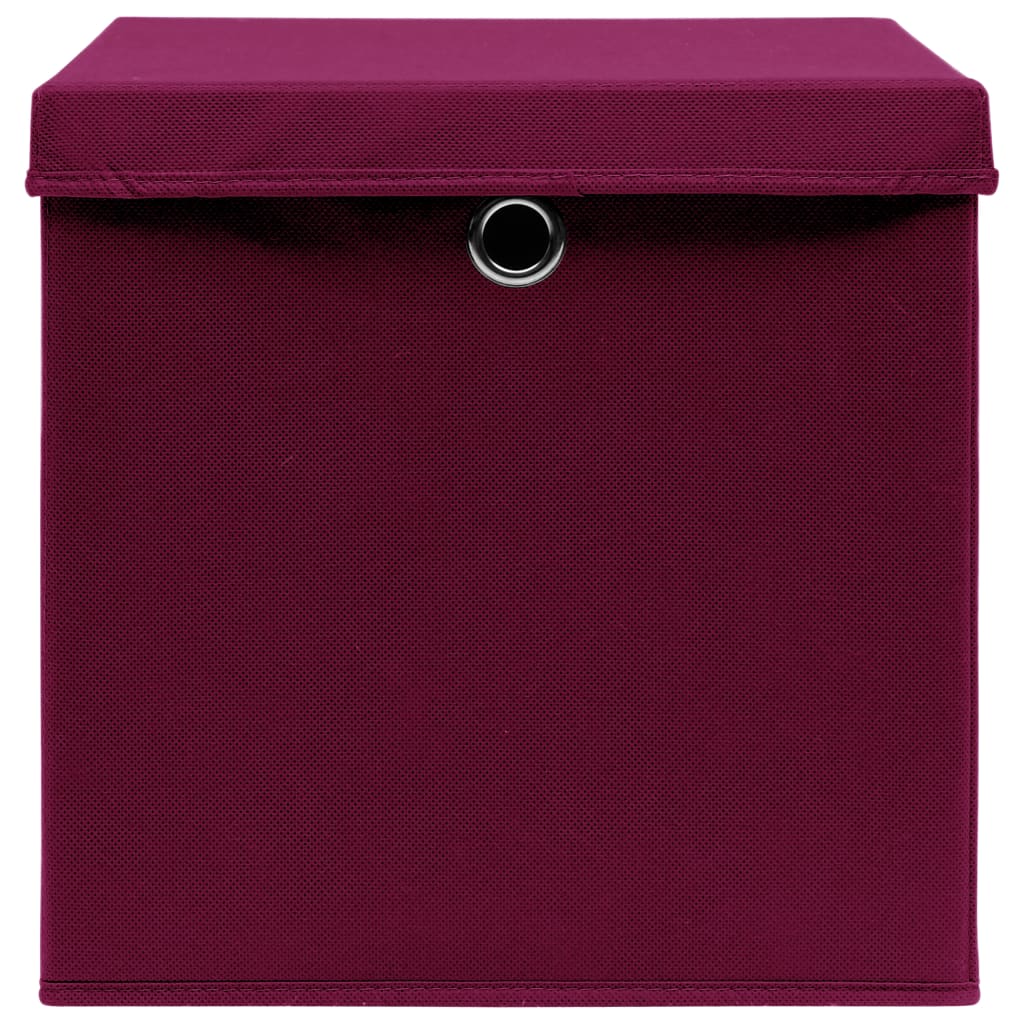 vidaXL Caja de almacenaje con tapas 4 uds tela rojo oscuro 32x32x32 cm
