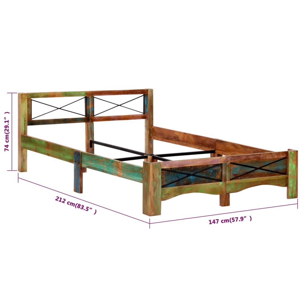 vidaXL Estructura de cama de madera maciza reciclada 140x200 cm