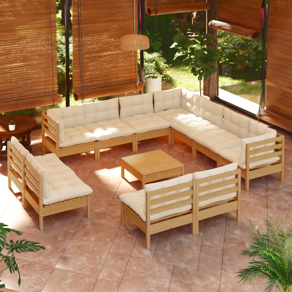 vidaXL Muebles de jardín 12 pzas y cojines madera de pino marrón miel