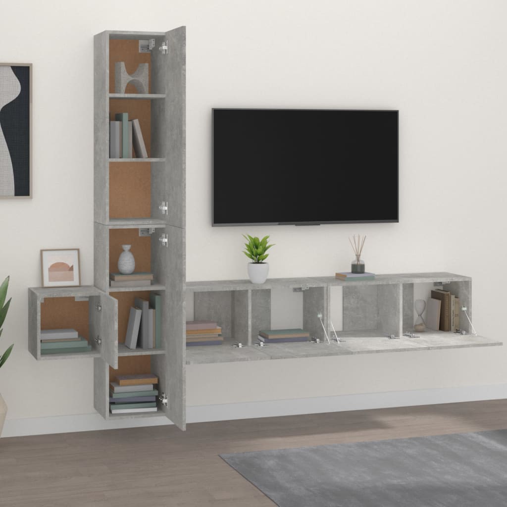 vidaXL Set de muebles de TV 5 pzas madera contrachapada gris hormigón