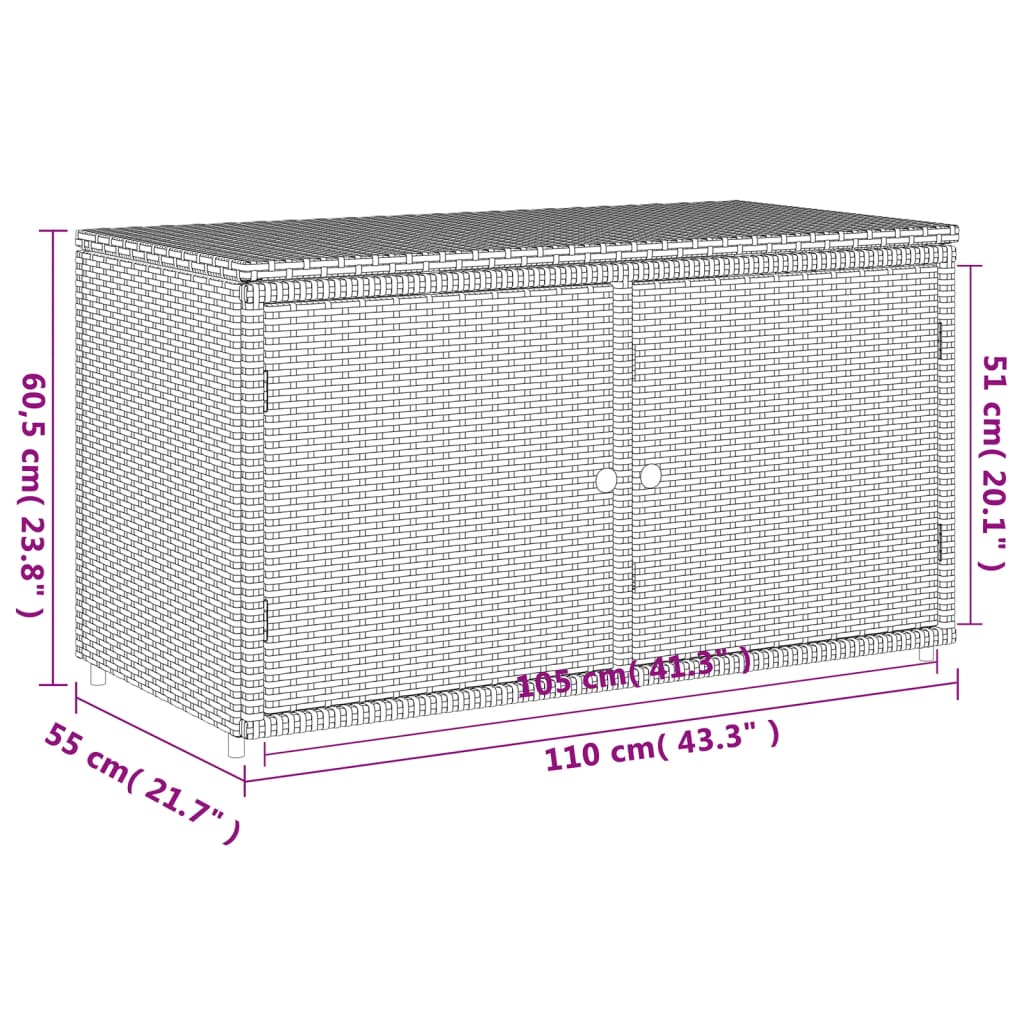 vidaXL Armario de almacenaje de jardín ratán PE gris 110x55x60,5 cm
