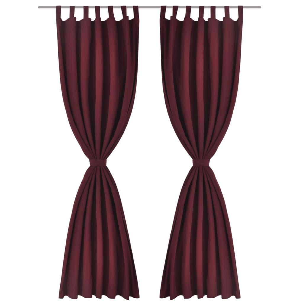 2 cortinas micro-satinadas con trabillas color burdeos, 140 x 175 cm