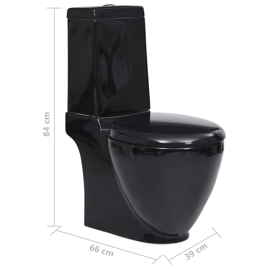 vidaXL Inodoro WC redondo de cerámica con cisterna negro