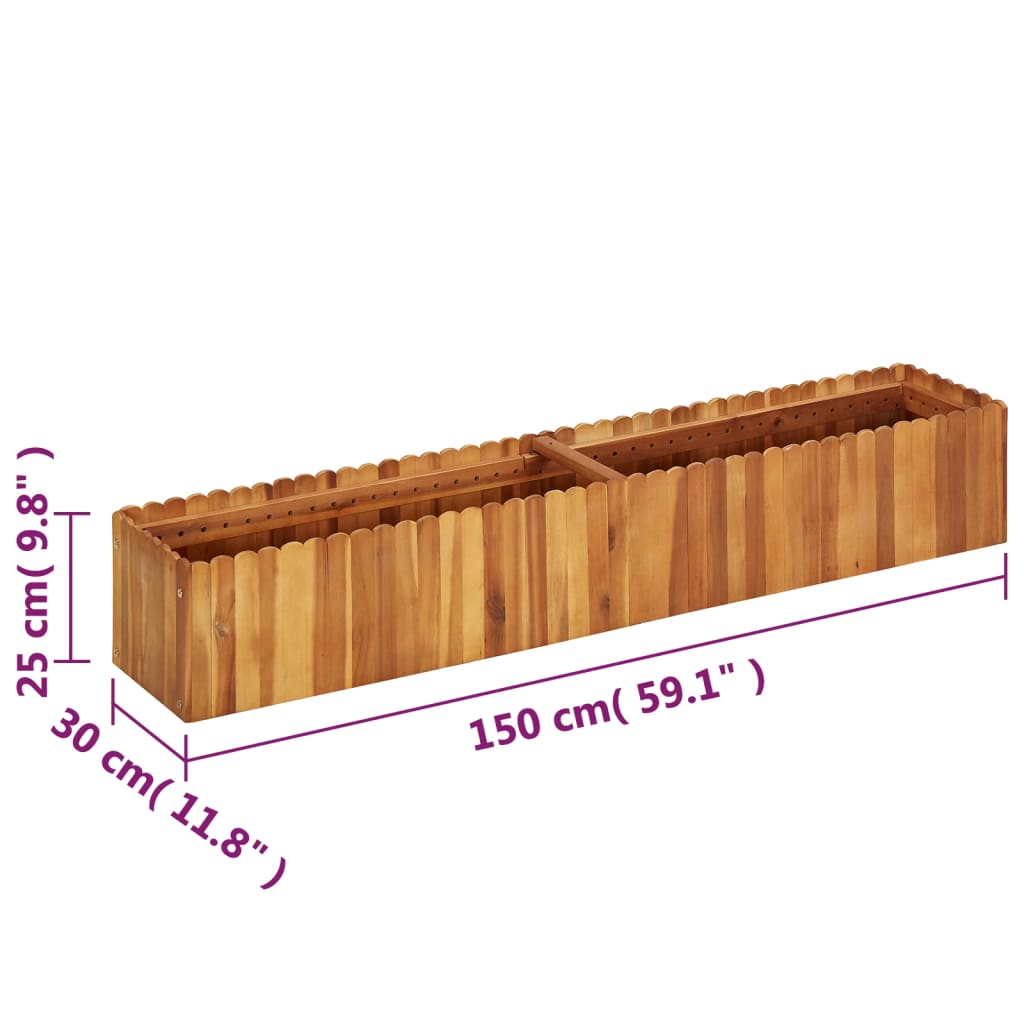 vidaXL Arriate de madera maciza de acacia 150x30x25 cm