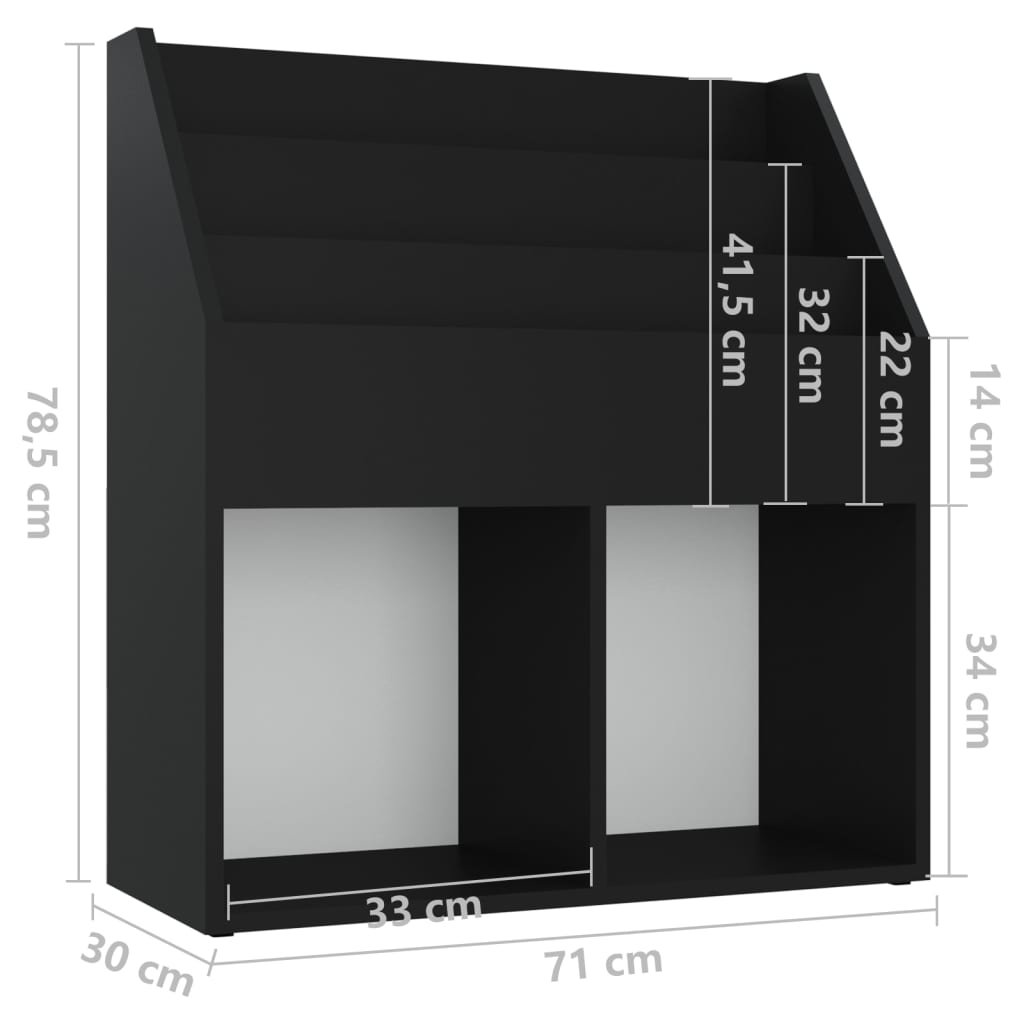 vidaXL Revistero de niños aglomerado negro 71x30x78,5 cm