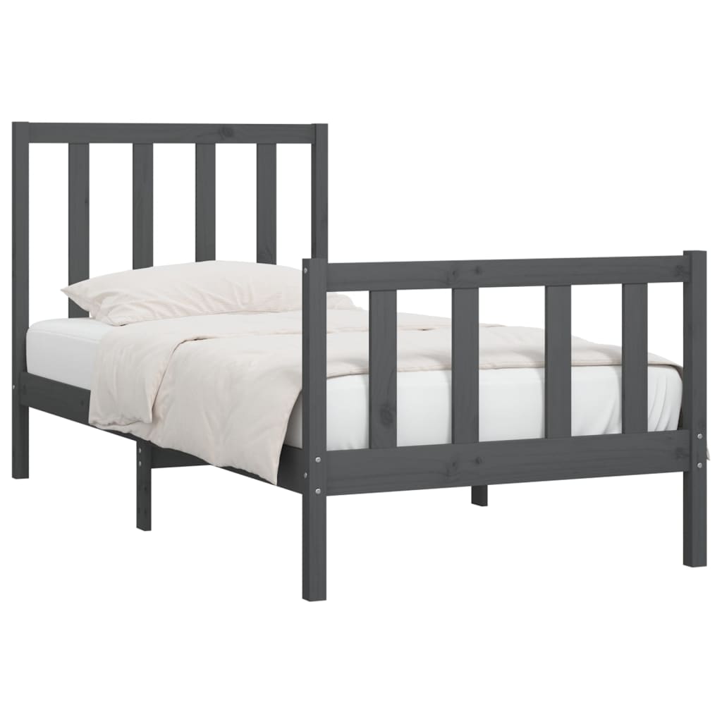 vidaXL Estructura de cama individual madera maciza gris 90x190 cm
