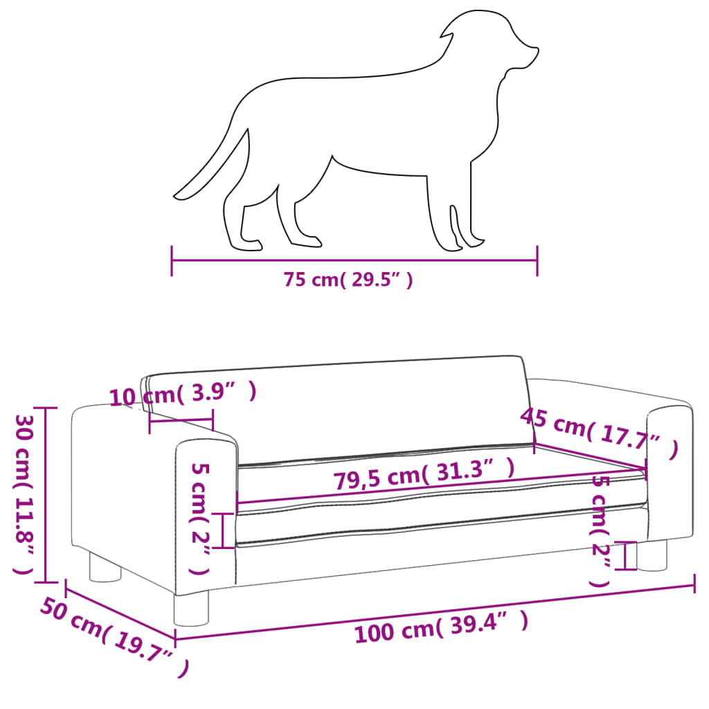 vidaXL Cama de perros con extensión cuero sintético crema 100x50x30 cm