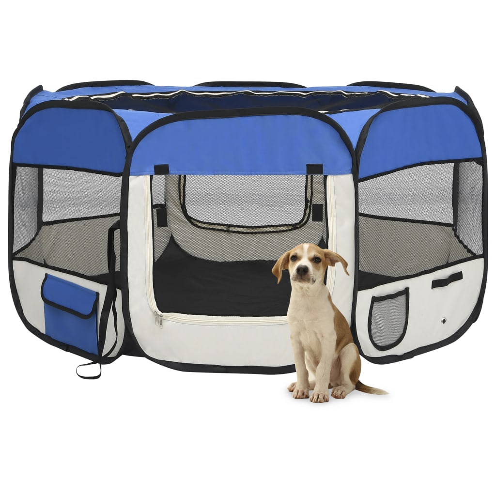 vidaXL Parque de perros plegable y bolsa transporte azul 125x125x61cm