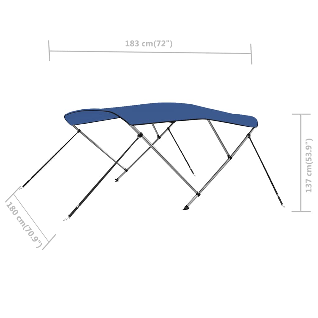 vidaXL Toldo Bimini de 3 arcos azul 183x180x137 cm