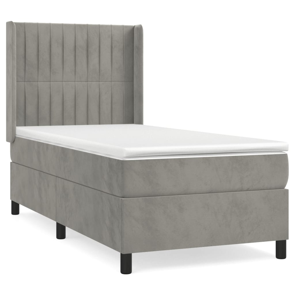 vidaXL Cama box spring con colchón terciopelo gris claro 100x200 cm