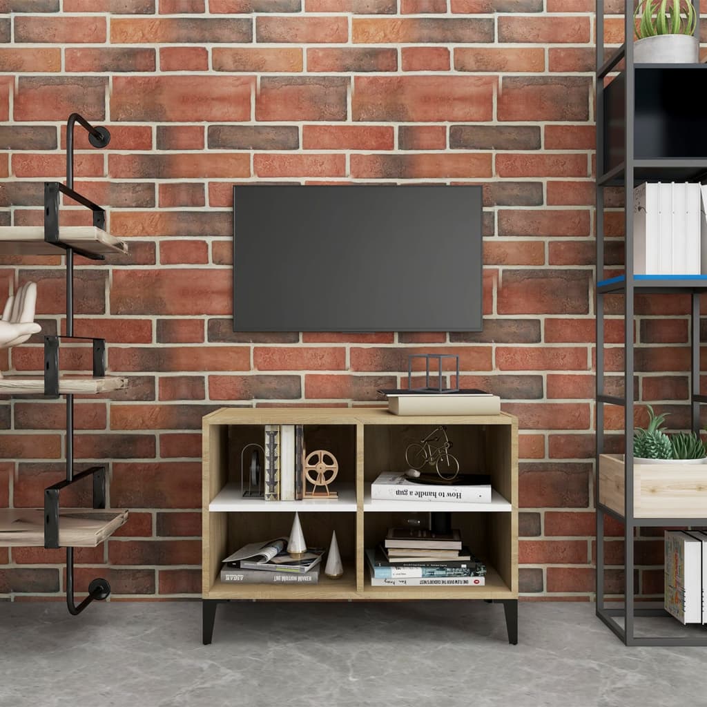 vidaXL Mueble de TV con patas metal blanco roble Sonoma 69,5x30x50 cm