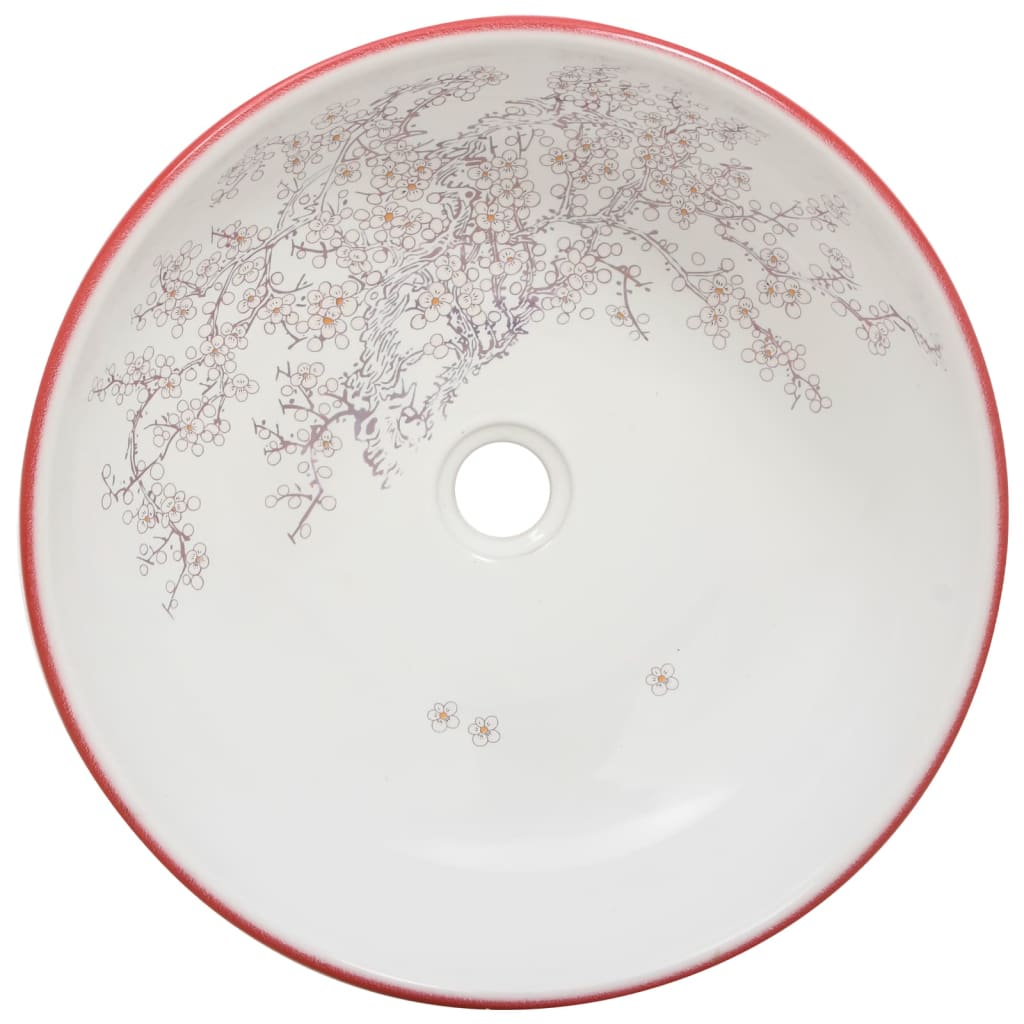 vidaXL Lavabo sobre encimera redondo cerámica blanco y rojo Φ41x14 cm