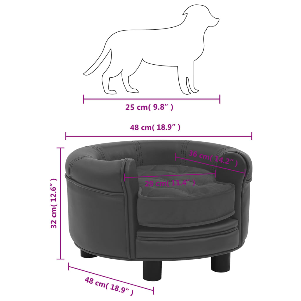 vidaXL Sofá para perros felpa y cuero sintético gris oscuro 48x48x32 cm