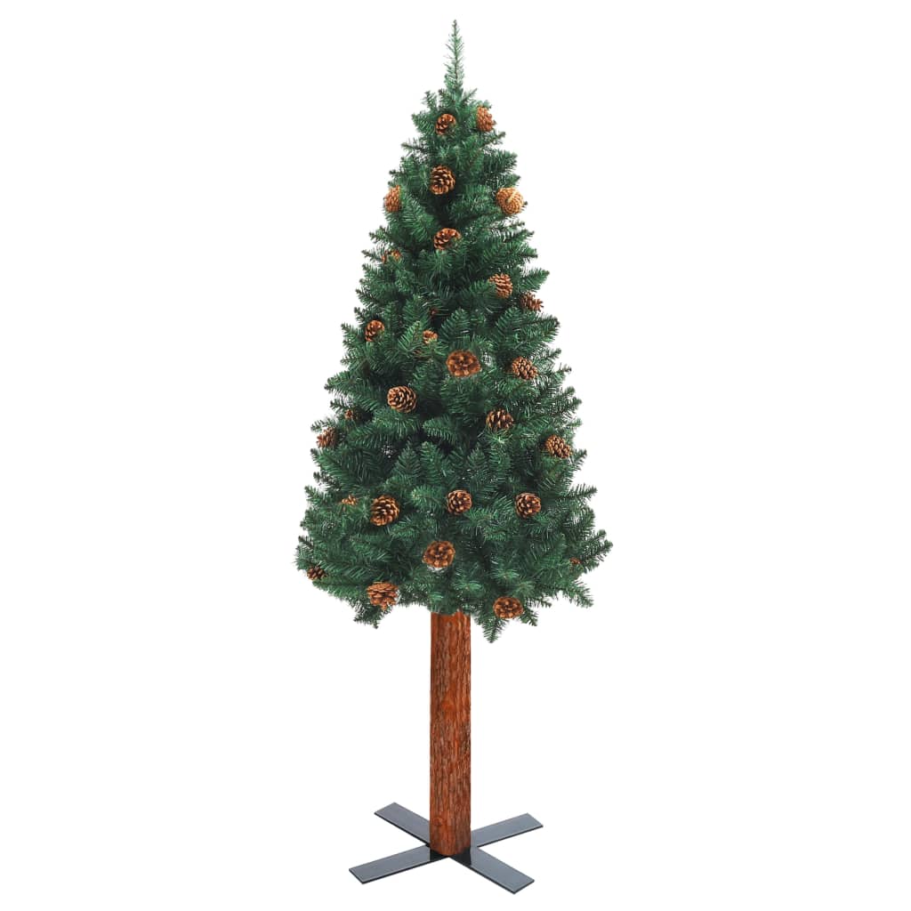 vidaXL Árbol de Navidad delgado madera auténtica y piñas PVC 180 cm