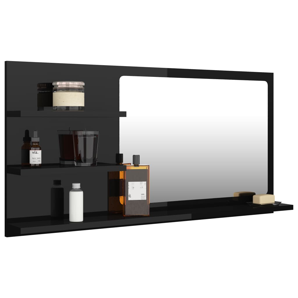 vidaXL Espejo de baño madera contrachapada negro brillo 90x10,5x45 cm