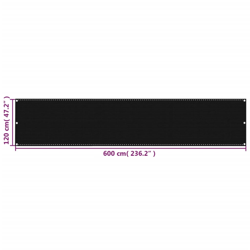vidaXL Toldo para balcón HDPE negro 120x600 cm