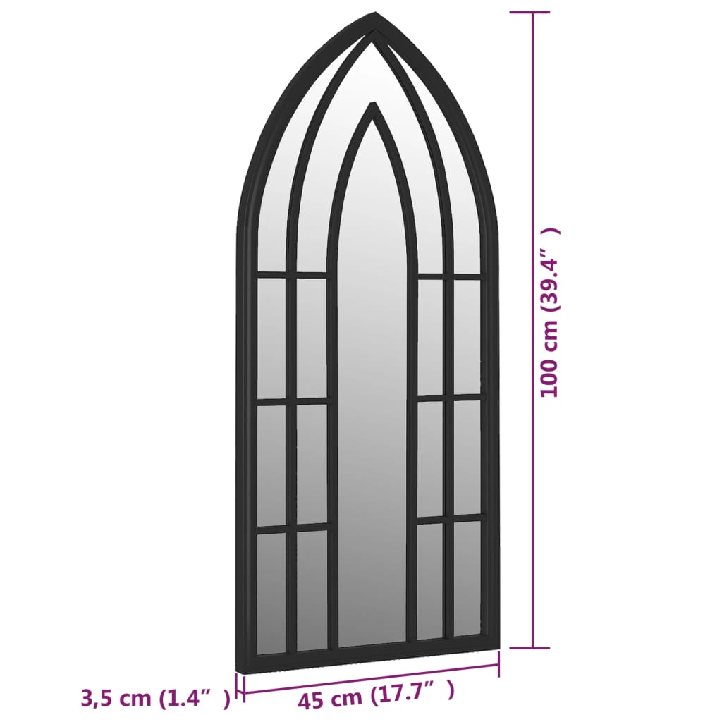 vidaXL Espejo de jardín negro hierro para exterior 100x45 cm